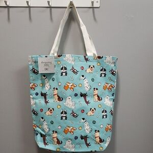 Design Imports NWT 100% Cotton Dog Print Tote Shopping Bag